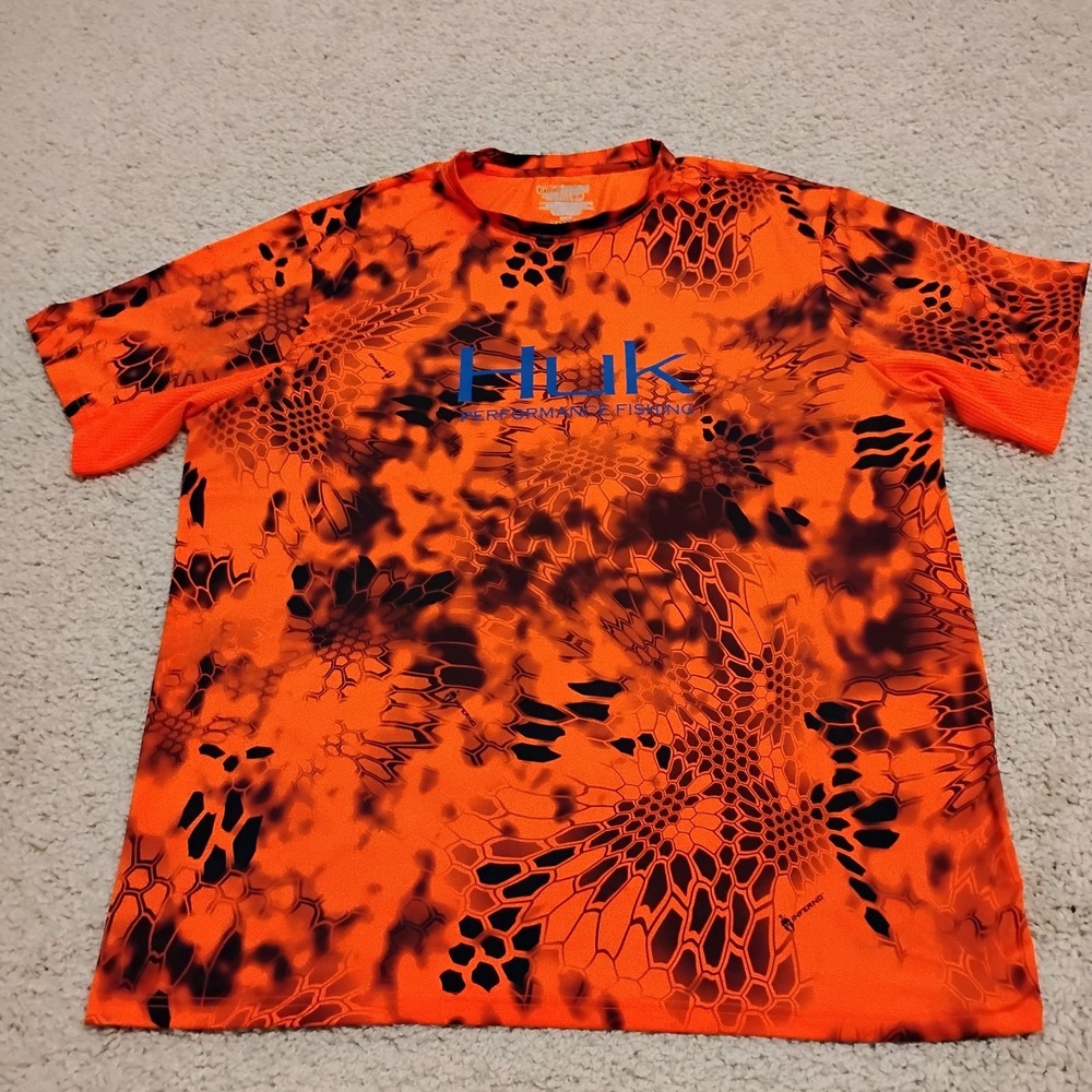 Huk Fishing Shirt Mens XL Orange Performance Lightweight Beach Hunting Inferno